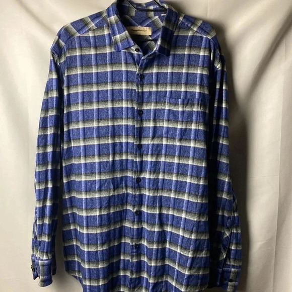 TOMMY BAHAMA MENS SIZE XL BLUE AND BLACK PLAID 100% COTTON FLANNEL SHIRT… - Picture 2 of 10